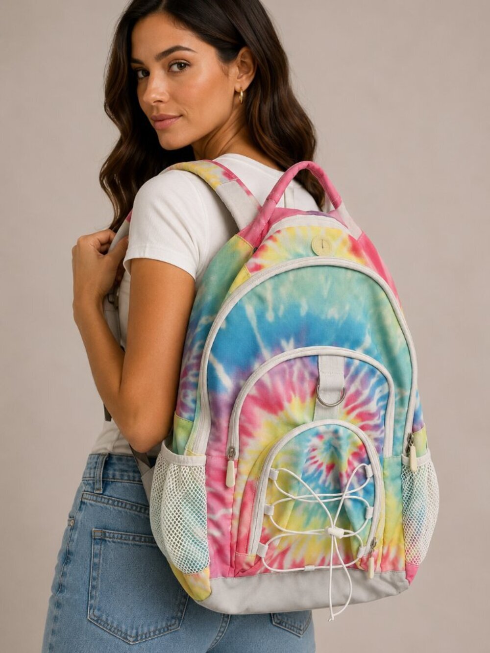 PB Teen Tie Dye Backpack Pastel Rainbow School Travel Book Bag Adjustable